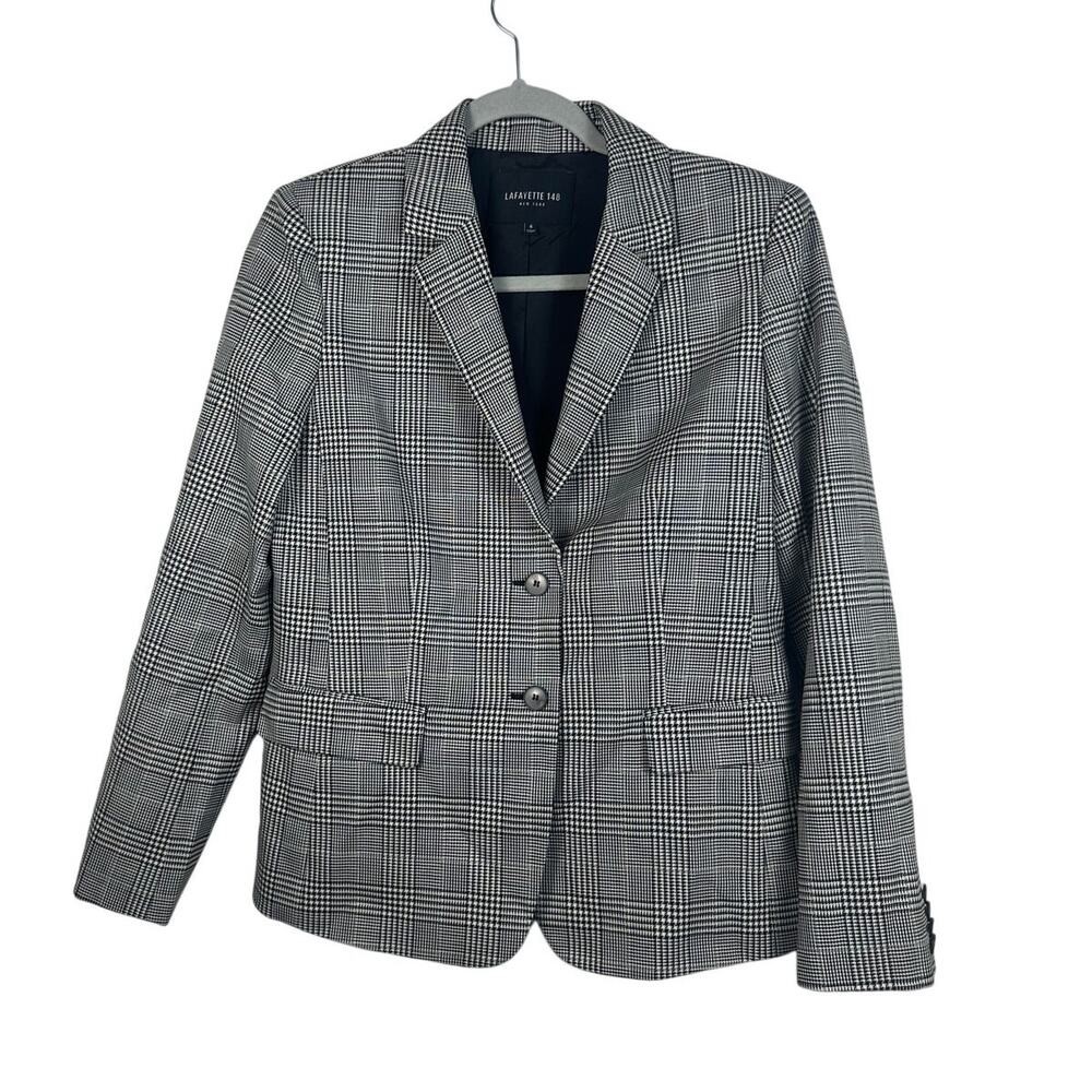 Lafayette 148 New York Glen Plaid Wool Blazer Jacket Women’s Size 6 Black White